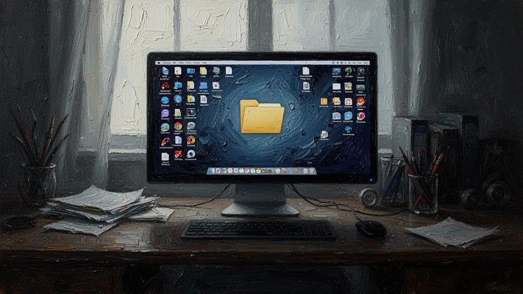 Desktop with strange file icon on computer monitor
